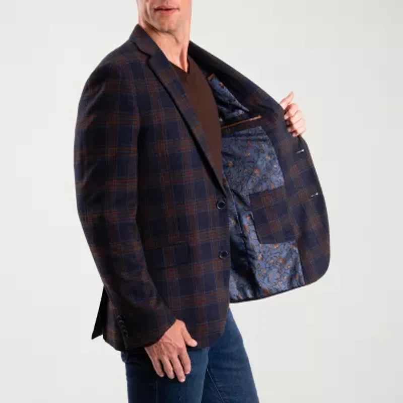The Savile Row Co Mens Plaid Modern Fit Sport Coat