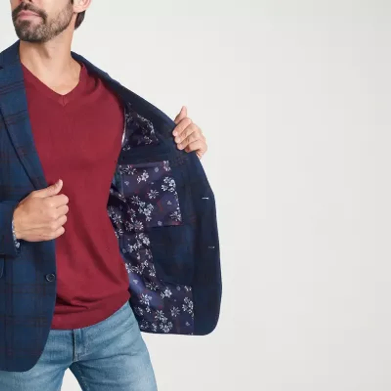 The Savile Row Co Mens Plaid Modern Fit Sport Coat