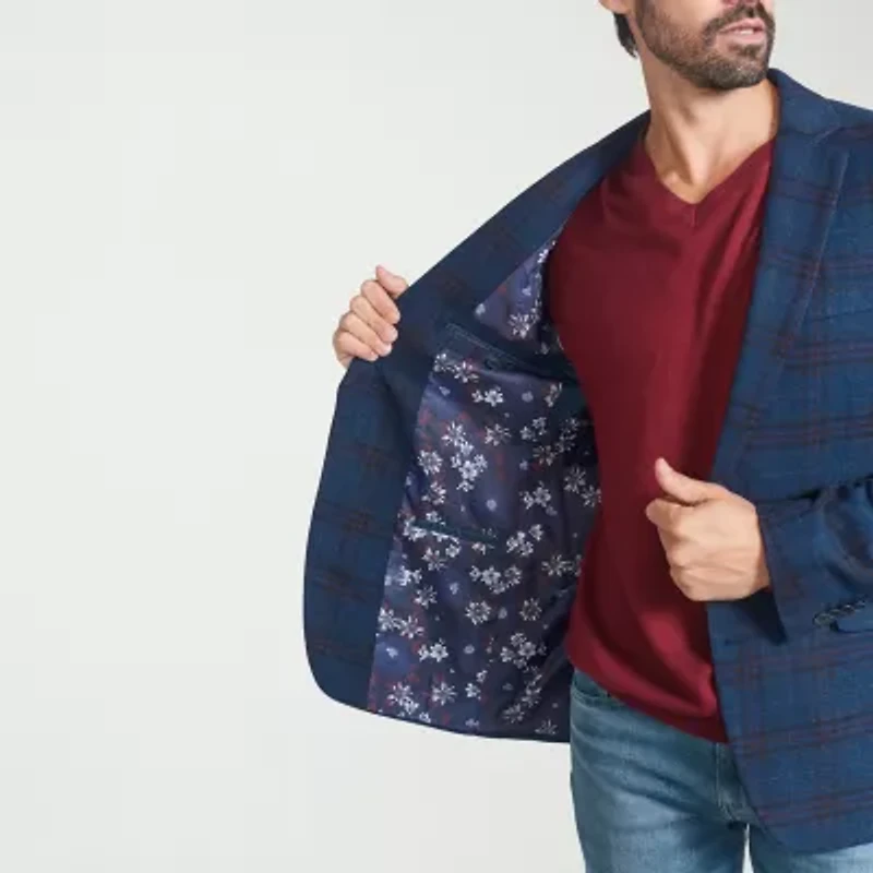 The Savile Row Co Mens Plaid Modern Fit Sport Coat