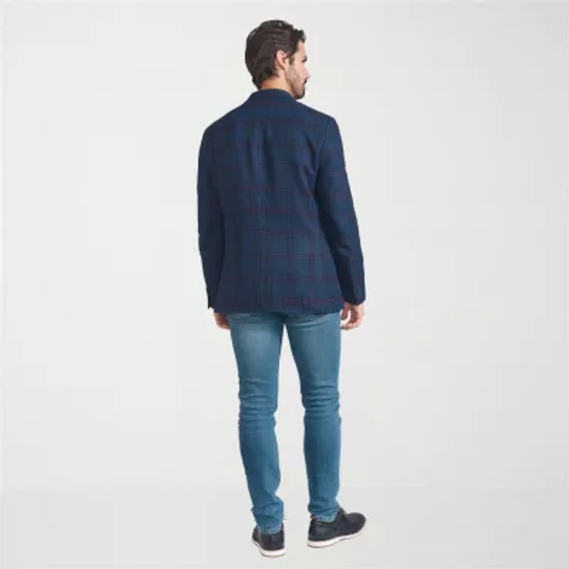 The Savile Row Co Mens Plaid Modern Fit Sport Coat