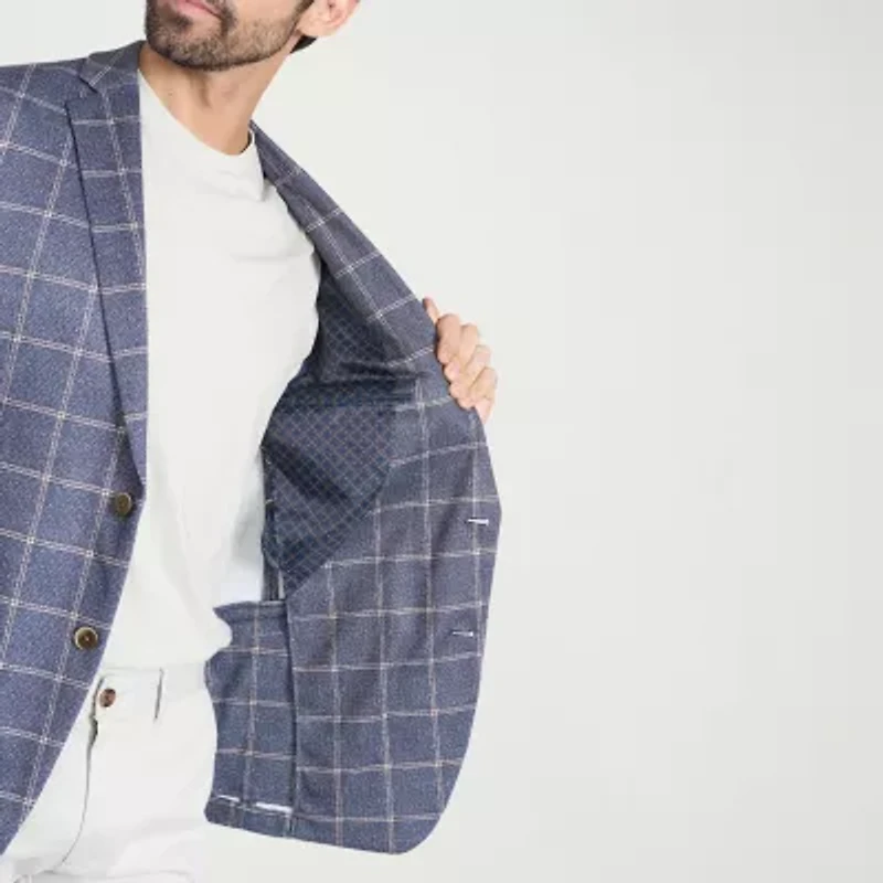 The Savile Row Co Mens Windowpane Modern Fit Sport Coat