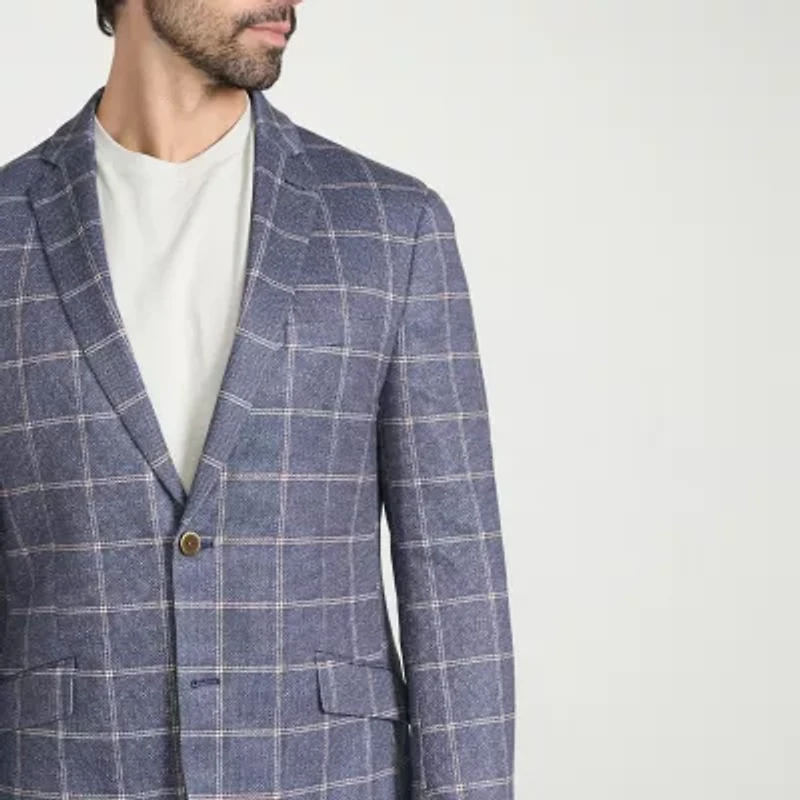 The Savile Row Co Mens Windowpane Modern Fit Sport Coat
