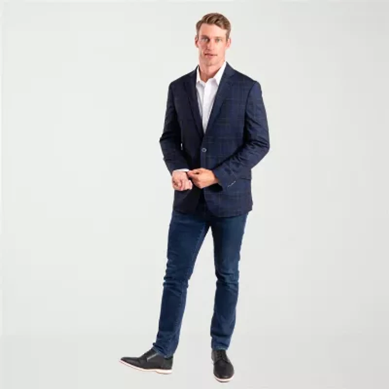 The Savile Row Co Mens Plaid Modern Fit Sport Coat