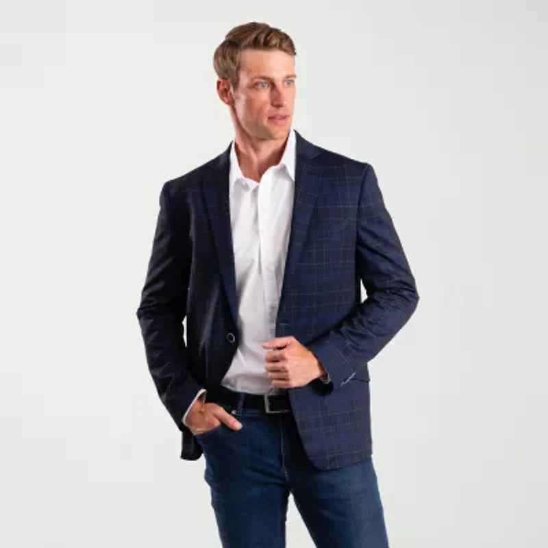 The Savile Row Co Mens Plaid Modern Fit Sport Coat