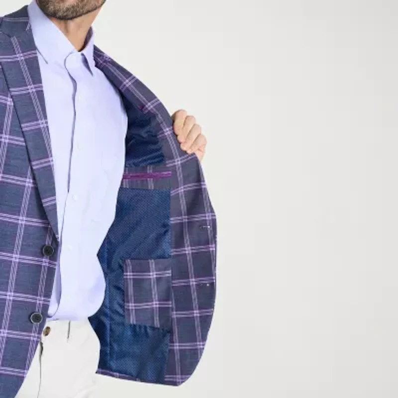 The Savile Row Co Mens Plaid Modern Fit Sport Coat