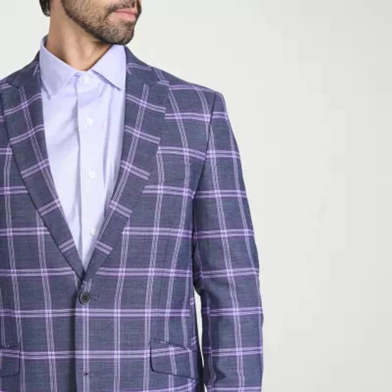 The Savile Row Co Mens Plaid Modern Fit Sport Coat