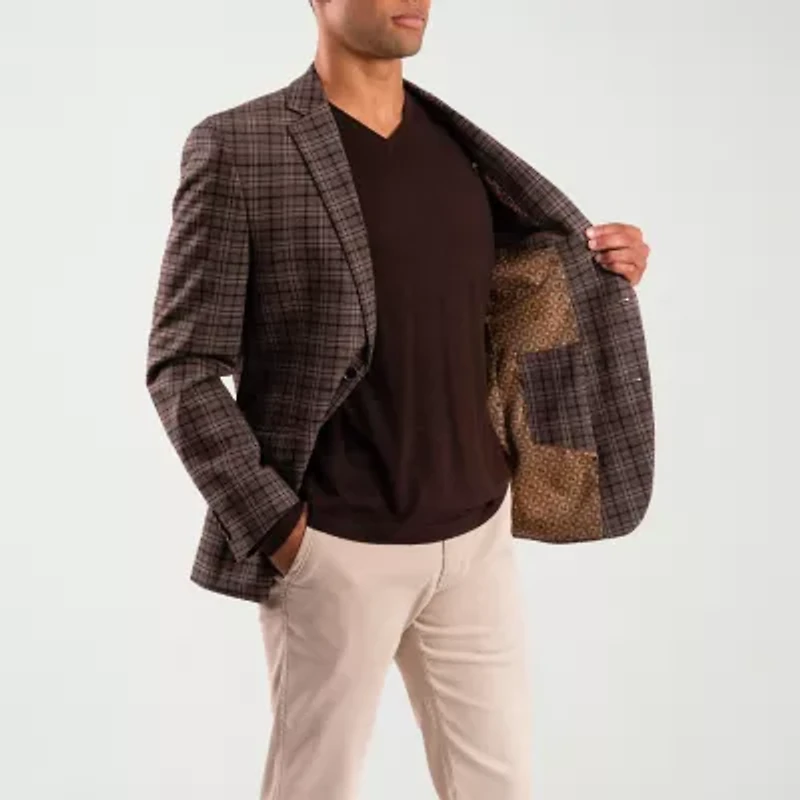 The Savile Row Co Mens Plaid Modern Fit Sport Coat
