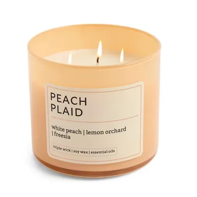Distant Lands 14oz Peach Plaid 3-Wick Scented Jar Candle