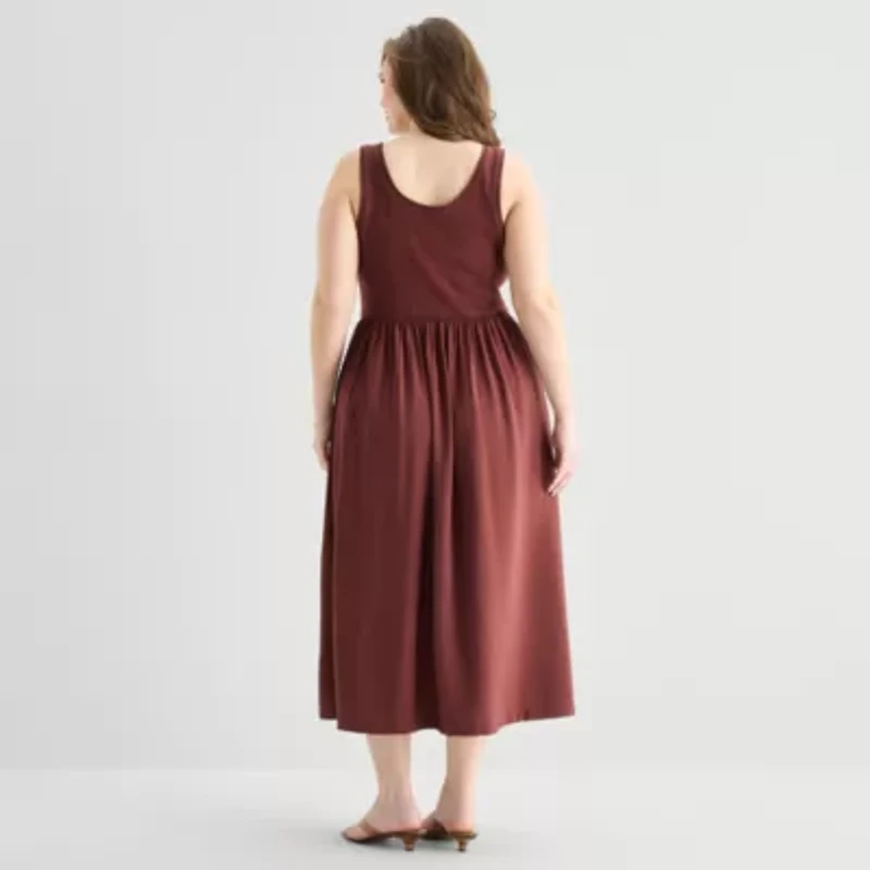 a.n.a Womens Plus U Neck Sleeveless Maxi Dress