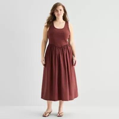 a.n.a Womens Plus U Neck Sleeveless Maxi Dress