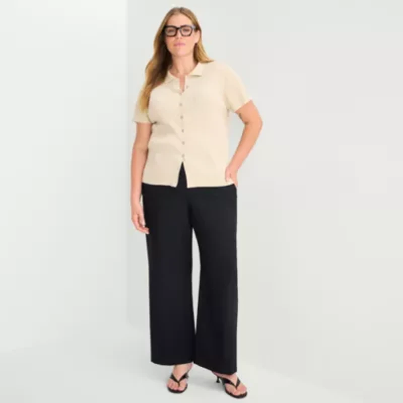 a.n.a Plus Womens Short Sleeve Polo Sweater