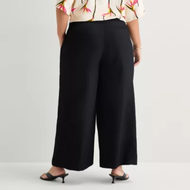 Worthington Womens Plus Wide Leg High Rise Cropped Pant