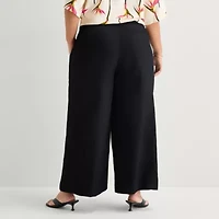 Worthington Womens Plus Wide Leg High Rise Cropped Pant