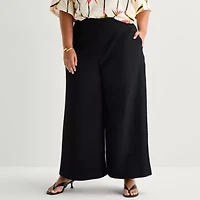 Worthington Womens Plus Wide Leg High Rise Cropped Pant
