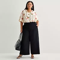 Worthington Womens Plus Wide Leg High Rise Cropped Pant