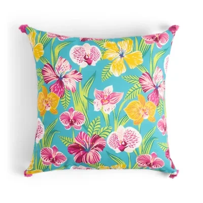 Outdoor Oasis 20"X 20" Orchid Print Square Throw Pillow