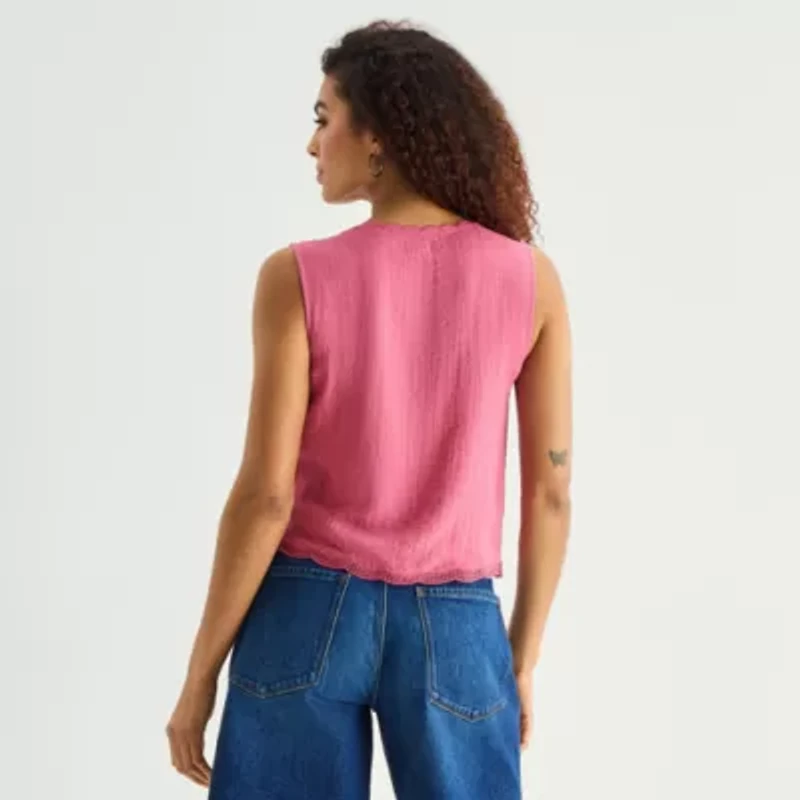 a.n.a Womens V Neck Sleeveless Embroidered Vest