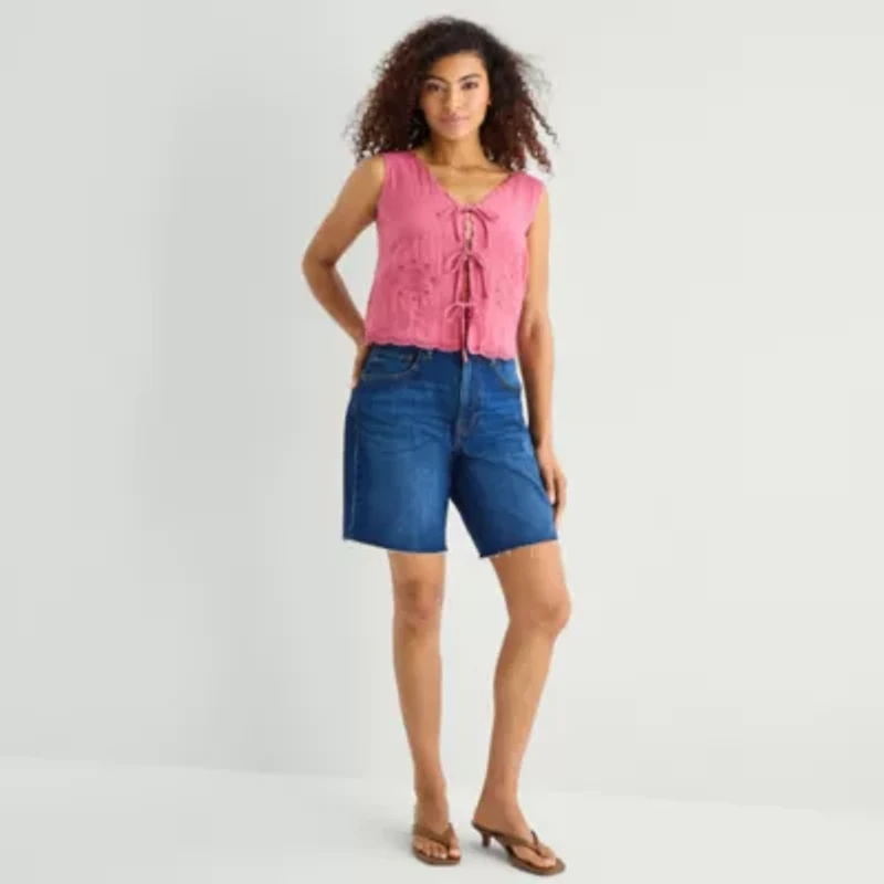 a.n.a Womens V Neck Sleeveless Embroidered Vest