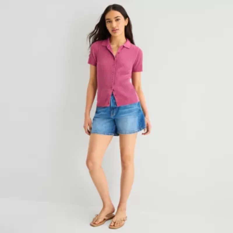 a.n.a Womens Short Sleeve Polo Sweater