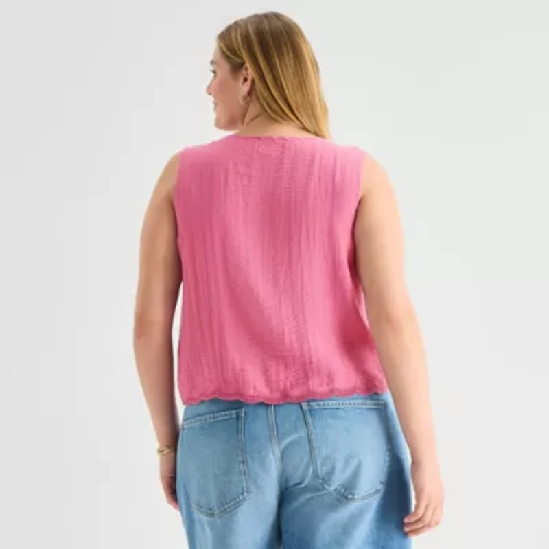 a.n.a Womens Plus V Neck Sleeveless Embroidered Vest