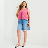 a.n.a Womens Plus V Neck Sleeveless Embroidered Vest