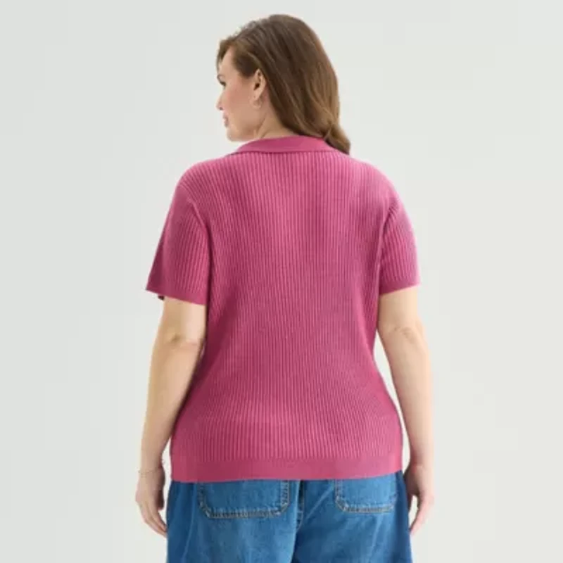 a.n.a Plus Womens Short Sleeve Polo Sweater