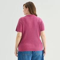 a.n.a Plus Womens Short Sleeve Polo Sweater