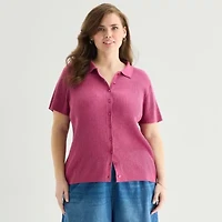 a.n.a Plus Womens Short Sleeve Polo Sweater