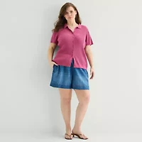 a.n.a Plus Womens Short Sleeve Polo Sweater