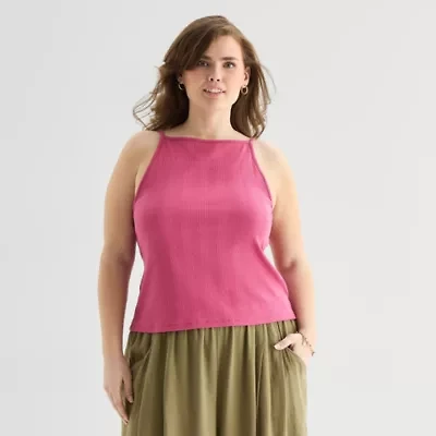 a.n.a Womens Plus Straight Neck Sleeveless Tank Top