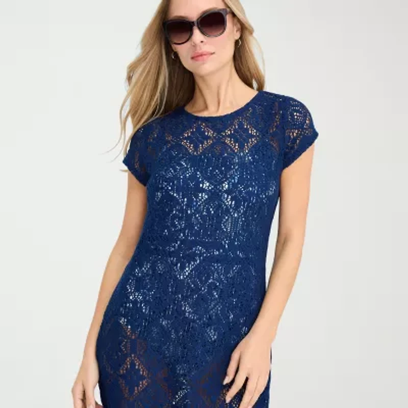 Liz Claiborne Womens Circles Crochet Dress Swimsuit Cover-Up