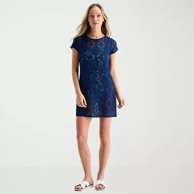 Liz Claiborne Womens Circles Crochet Dress Swimsuit Cover-Up