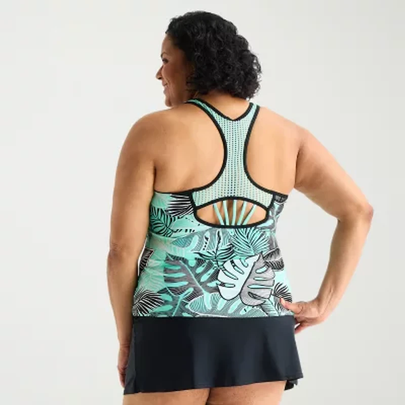 ZeroXposur Womens Built Bra Leaf Plus Tankini Swimsuit Top