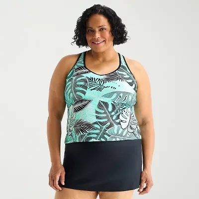 ZeroXposur Womens Built Bra Leaf Plus Tankini Swimsuit Top
