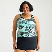 ZeroXposur Womens Built Bra Leaf Plus Tankini Swimsuit Top