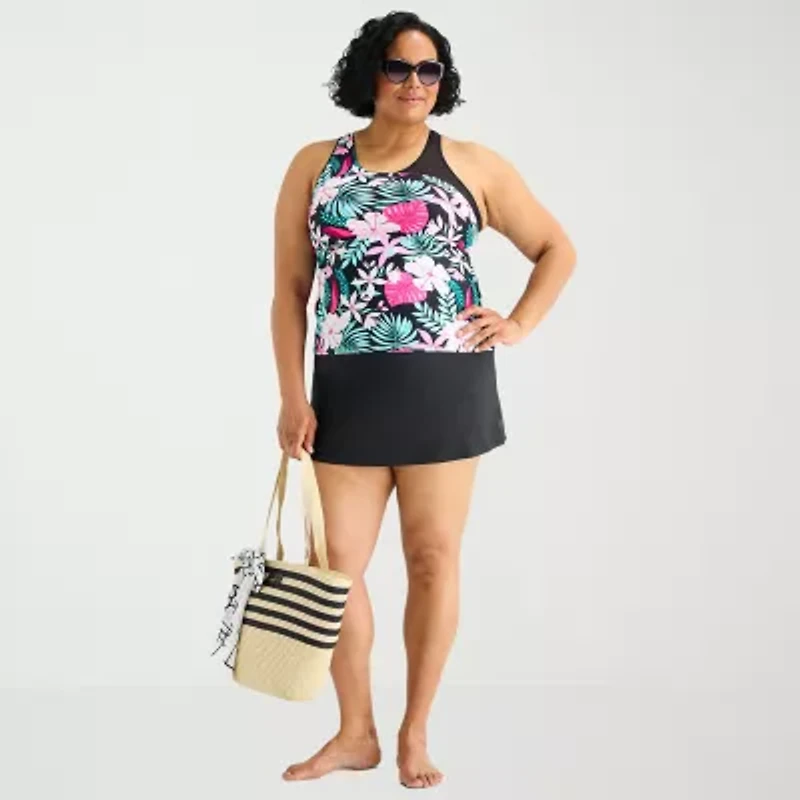 ZeroXposur Womens Built Bra Floral Plus Tankini Swimsuit Top