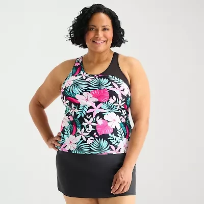 ZeroXposur Womens Built Bra Floral Plus Tankini Swimsuit Top