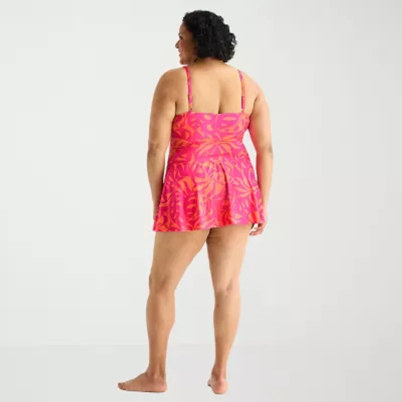 Liz Claiborne Womens Tropical Leaf Plus Swim Dress