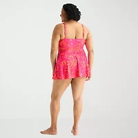 Liz Claiborne Womens Tropical Leaf Plus Swim Dress