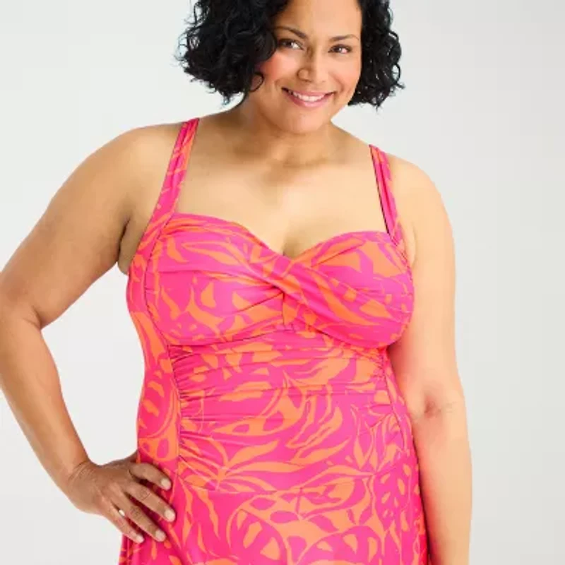 Liz Claiborne Womens Tropical Leaf Plus Swim Dress