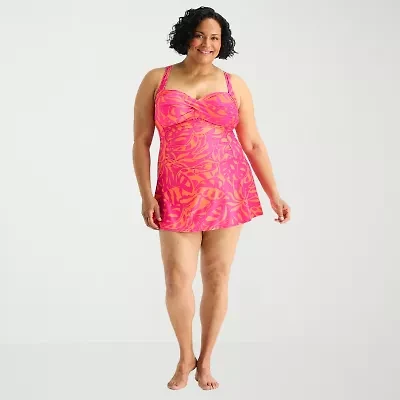 Liz Claiborne Womens Tropical Leaf Plus Swim Dress