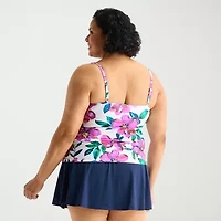 Liz Claiborne Womens Tropical Floral Plus Tankini Swimsuit Top