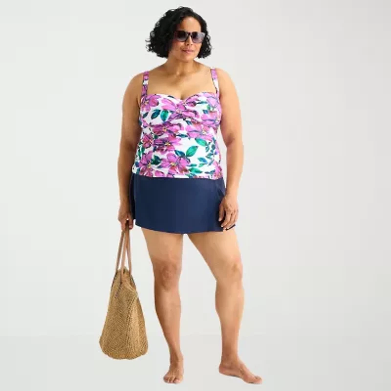 Liz Claiborne Womens Tropical Floral Plus Tankini Swimsuit Top