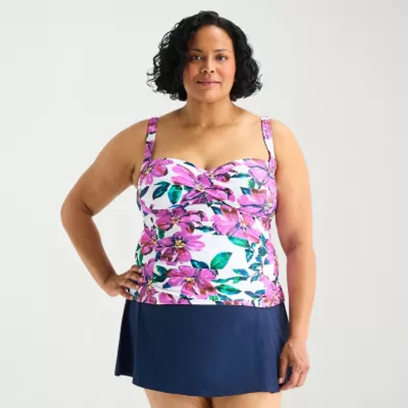 Liz Claiborne Womens Tropical Floral Plus Tankini Swimsuit Top