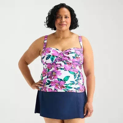 Liz Claiborne Womens Tropical Floral Plus Tankini Swimsuit Top