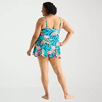 Liz Claiborne Womens Tropical Floral Plus Swim Dress
