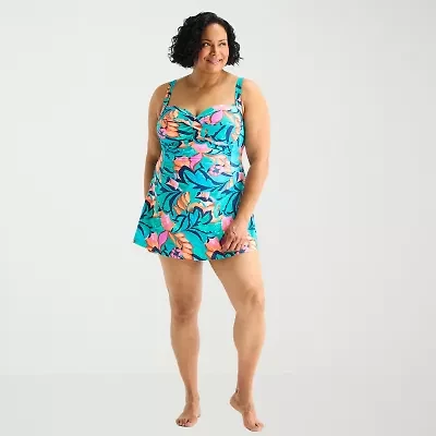 Liz Claiborne Womens Tropical Floral Plus Swim Dress