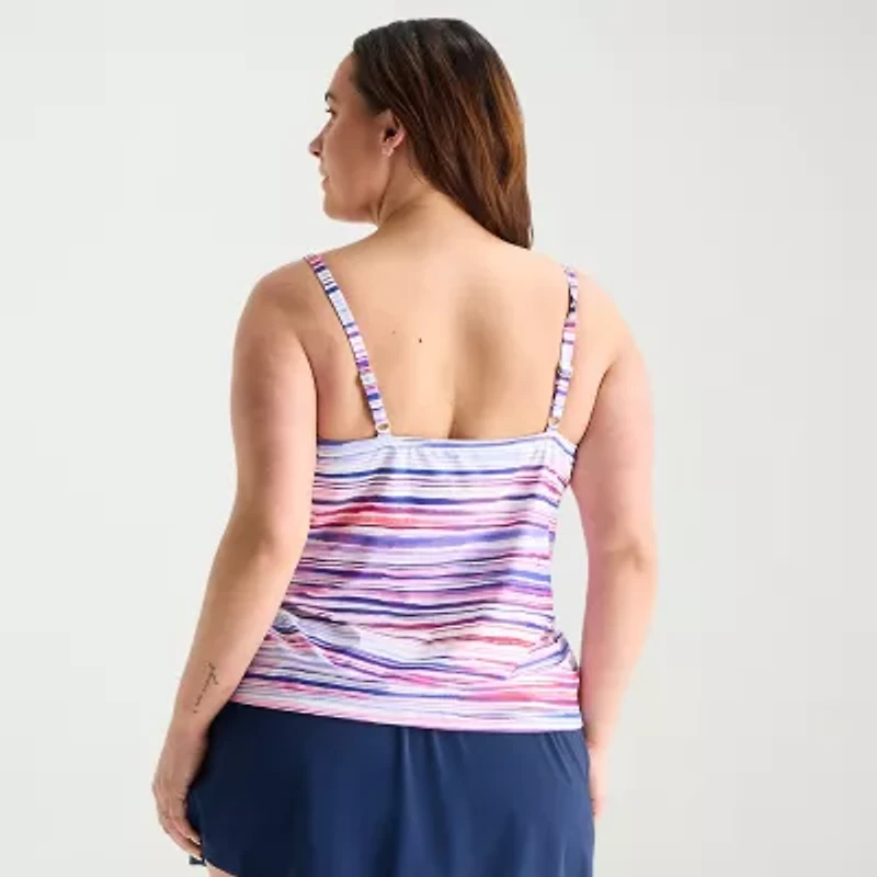 Sonnet Shores Womens Striped Plus Tankini Swimsuit Top