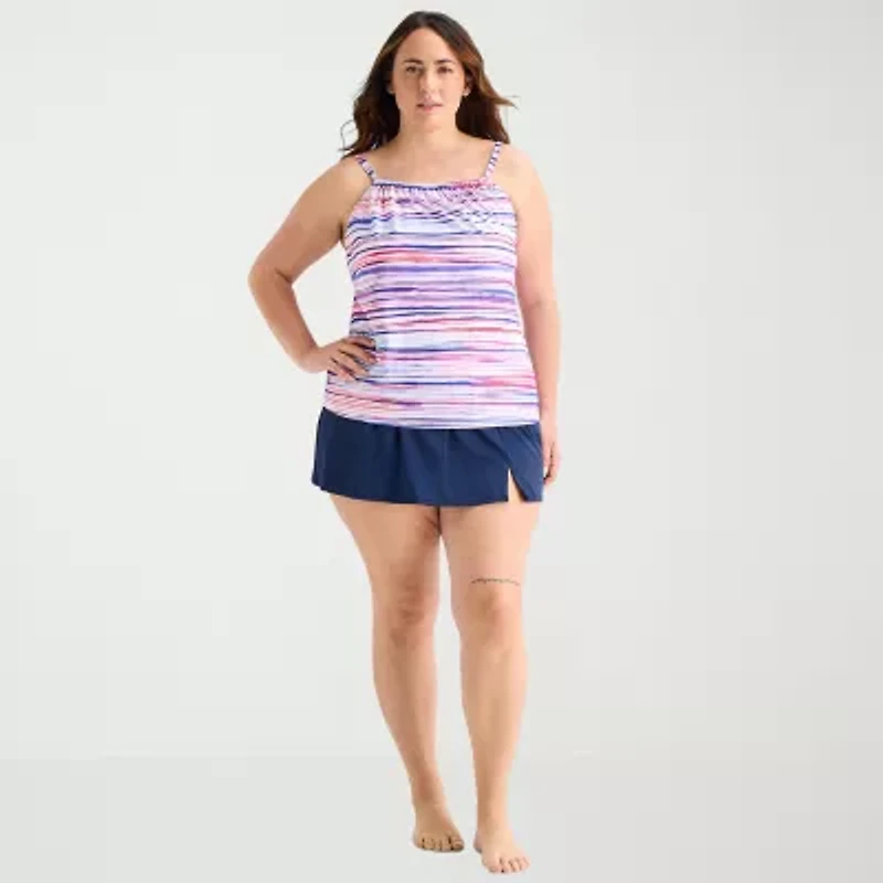 Sonnet Shores Womens Striped Plus Tankini Swimsuit Top