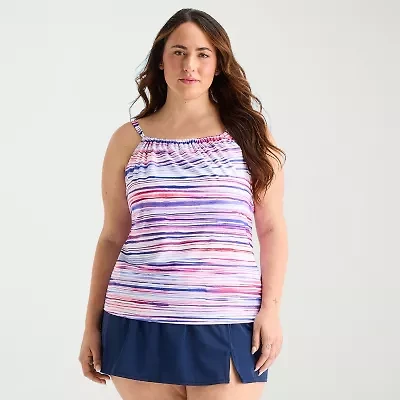 Sonnet Shores Womens Striped Plus Tankini Swimsuit Top